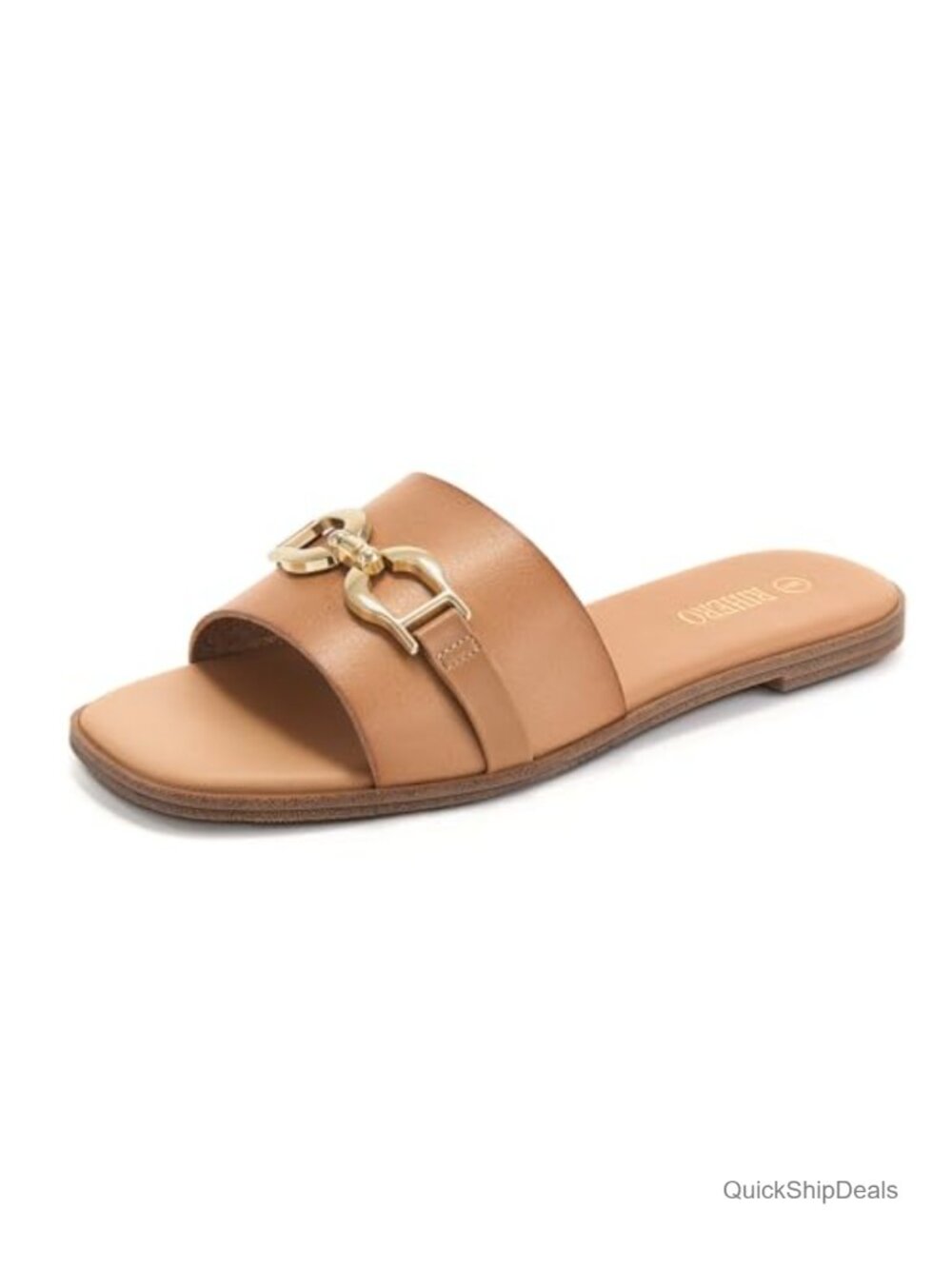 Women's Flat Sandals Summer Comfortable Square Open Toe Slip On Faux Leather